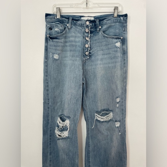 Kancan jeans womens blue distressed high waisted denim button fly jeans size 29 - Picture 3 of 9
